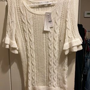 New York and Company White Short Sleeve Sweater